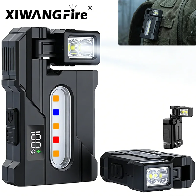 Multi-functional Ultra-Bright EDC Flashlight Rotating Head Torch Outdoor COB Red/Blue Emergency Light Tail Magnet Work Lamp