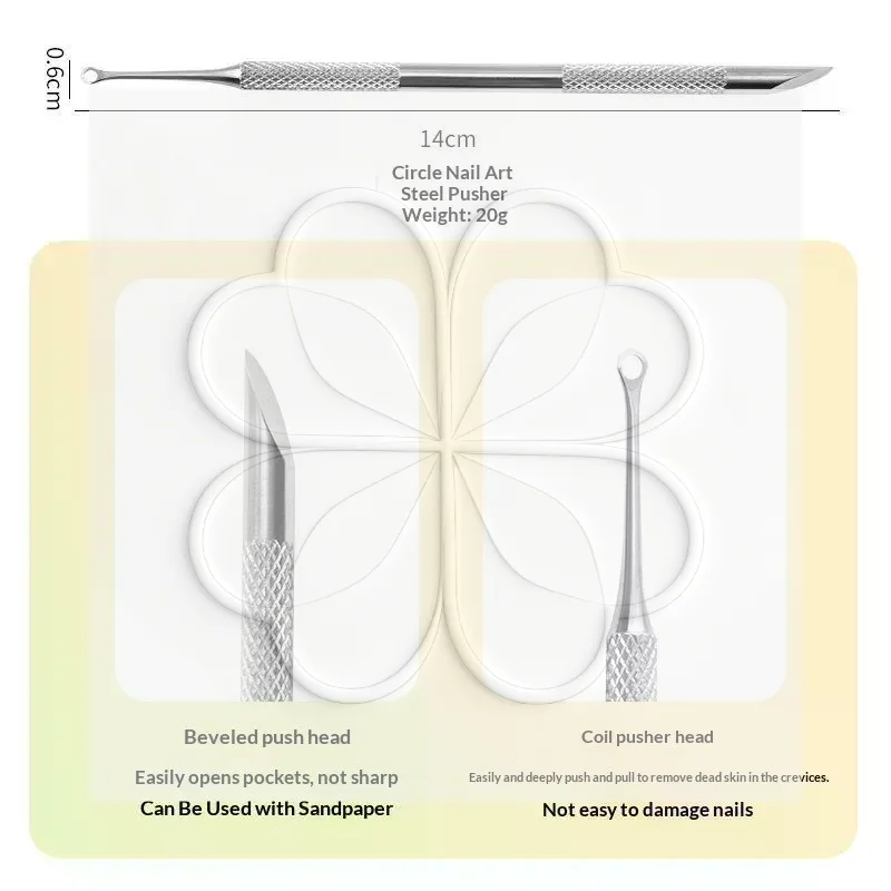 2-in-1 Cuticle Pusher With Scraper Stainless Steel Portable Nail Care Tool for Travel Home DIY Manicure Pedicure Use