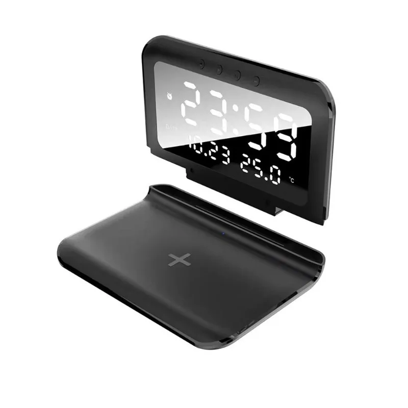 ABBP-Quick Charge Wireless Charging Desk Clock- 2-In-1 Design, Digital Display, Black