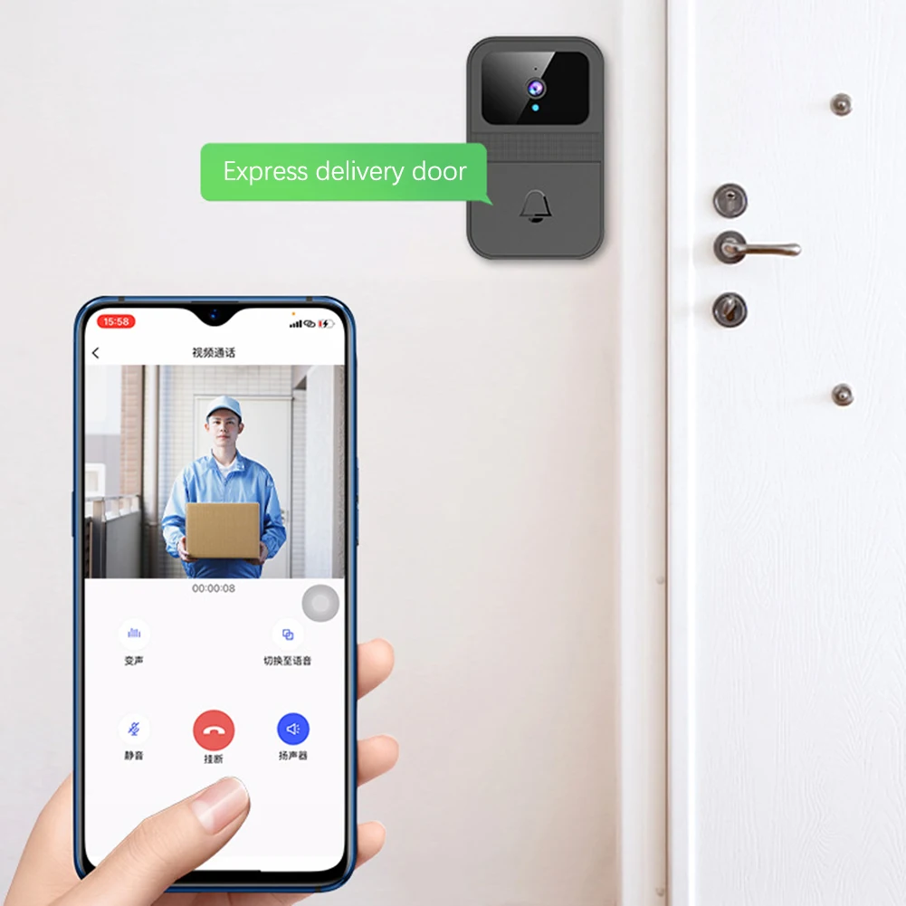 لاسلكي واي فاي الذكية جرس باب يتضمن شاشة عرض فيديو المنزلية HD للرؤية الليلية جرس الباب للسلامة المنزلية