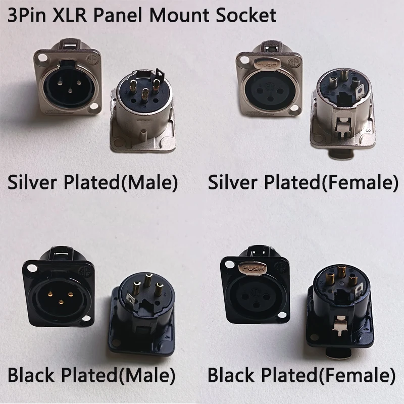 3Pin XLR Connector Male Female Plug Panel Mount Socket Pure Copper Gold Plated for Microphone Power Amplifier Speaker Audio