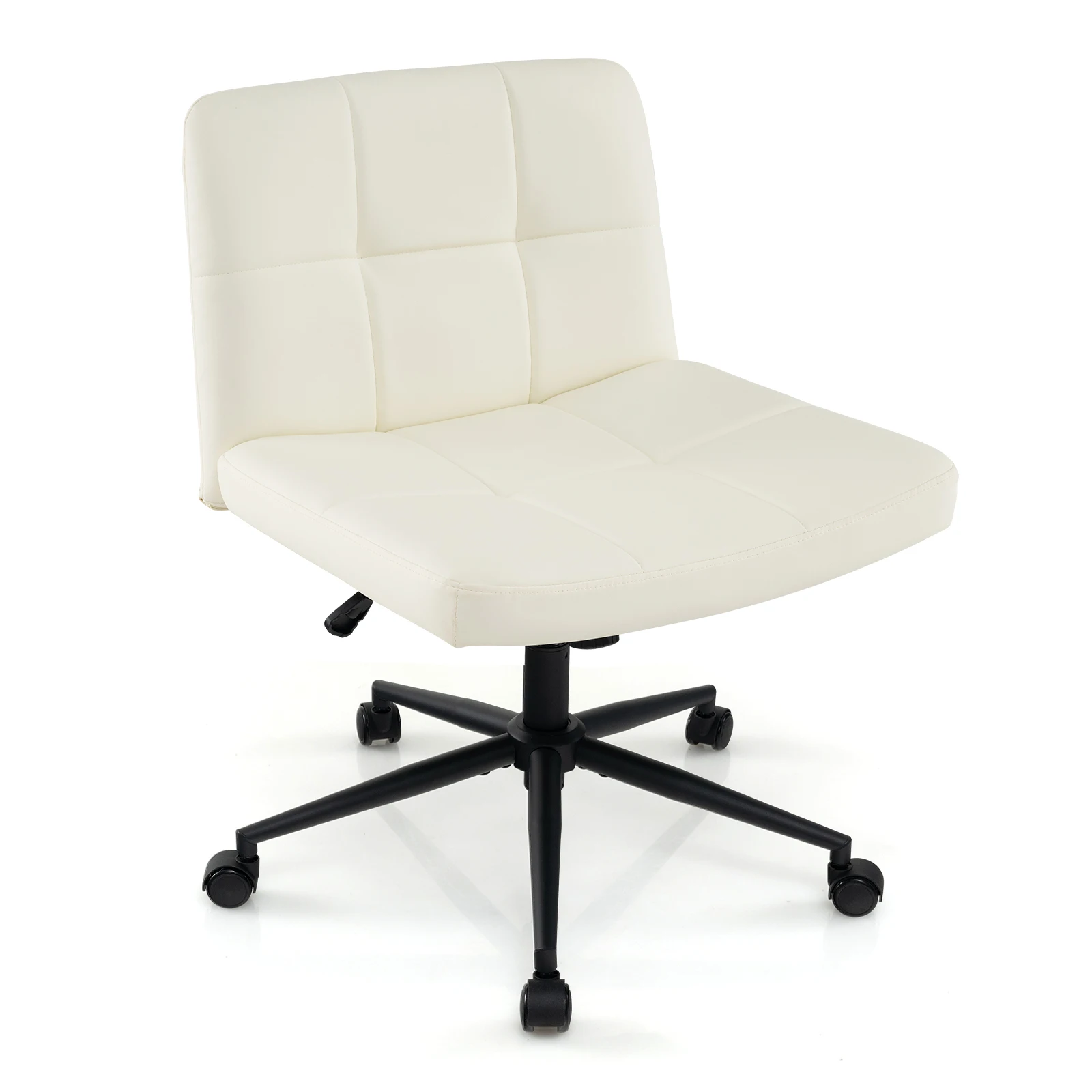 Office chair without armrests, desk chair with wide seat, computer chair with roller & rocking function, swivel chair