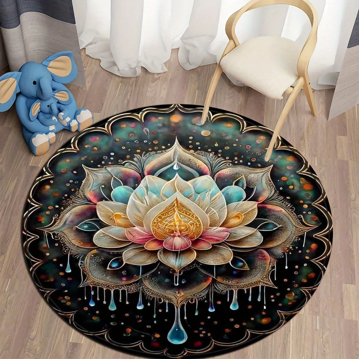 Lotus Flower Round Carpets Living Room Dining Room Area Rugs Bedroom Bedside Footmat Chair Mat Bathroom Toilet Non-slip Floormat