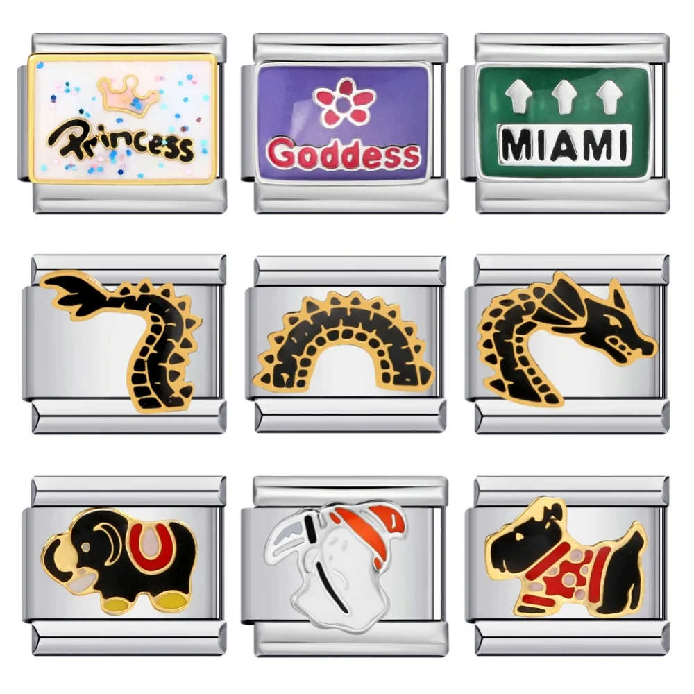 سلسلة مجوهرات يدوية من الفولاذ المقاوم للصدأ 9 مم بتصميم إيطالي أنيق على شكل برج بطريق وقمر وجبل ثلجي لصنع أساور للنساء والرجال