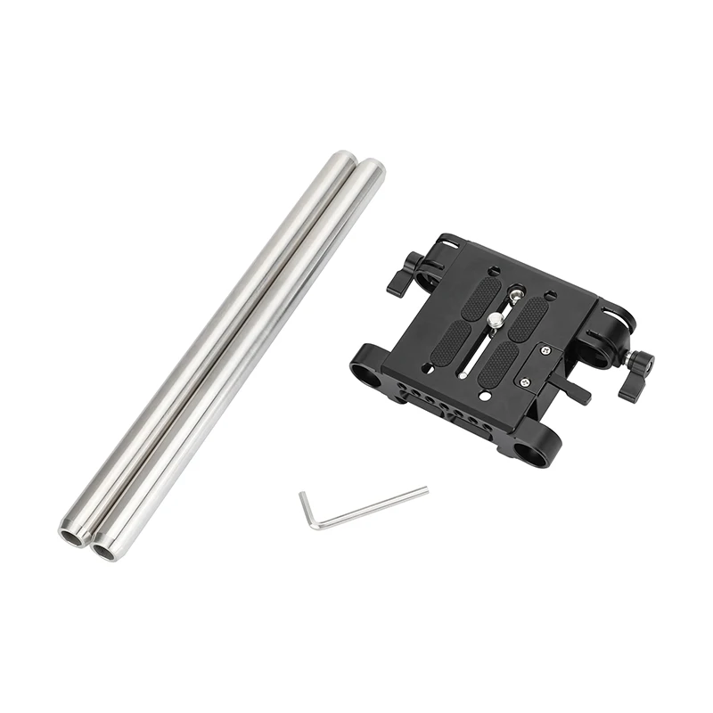 CAMVATE Quick Release QR Baseplate Sliding Bottom Plate With Double 19mm Rail Clamp + Stainless Steel 19mm Rod For DSLR Camera