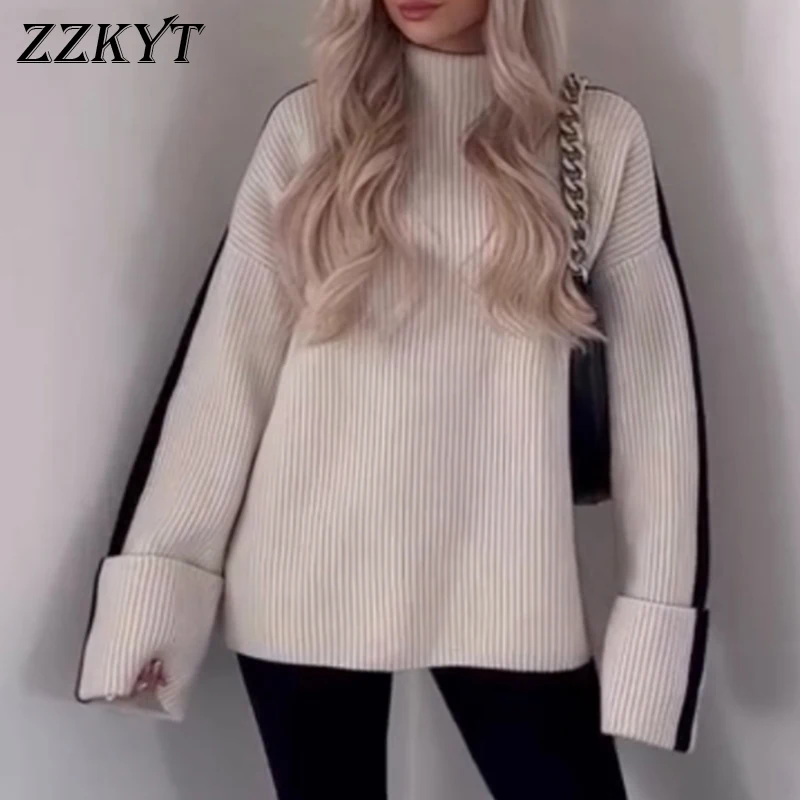 

Women's Autumn Pullover Knitted White Sweater Spring Turtleneck Long Sleeve Knitwears Female Casual Streetwear Tops Pull Femme