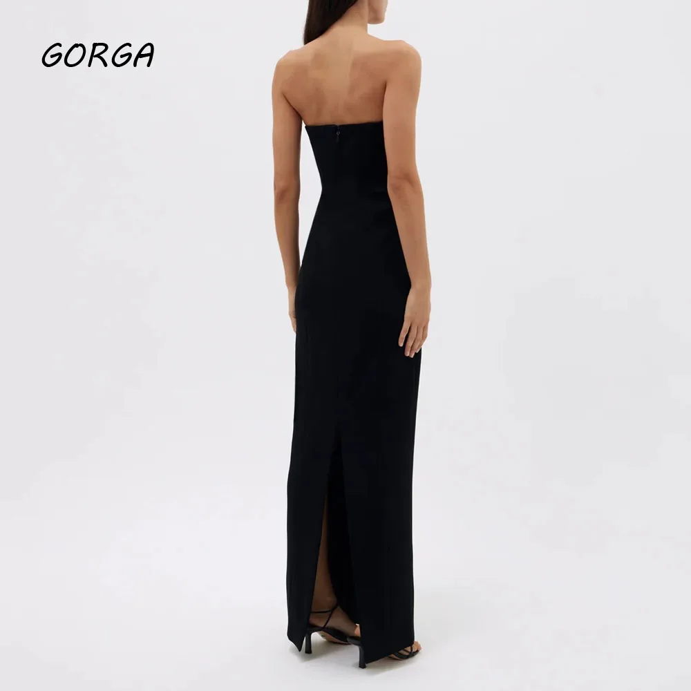 GORGA-vestido de noche con espalda descubierta para mujer, traje ajustado de sirena con apliques de crepé sin tirantes, longitud hasta el suelo, color negro, 2024