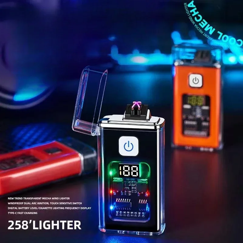 New USB Rechargeable Electric Lighter Cool Windproof Dual ARC Plasma Lighters for Men Outdoor Camping Gadgets Fire Starter 2024