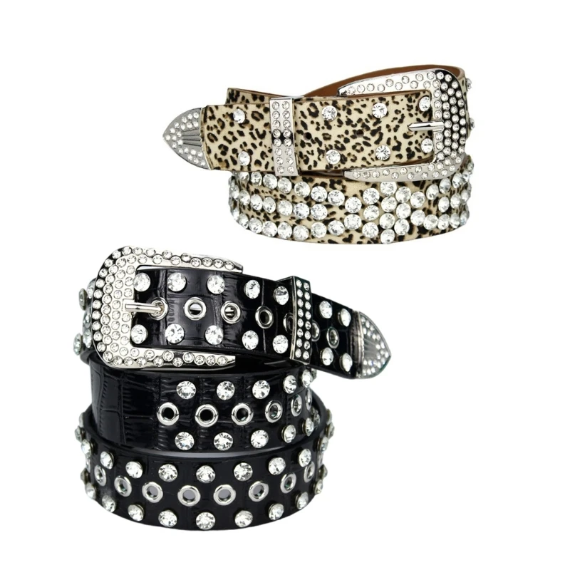 

Punk PU Waist Belt for Jean Heavy Rhinestones Cool Belt Waistband