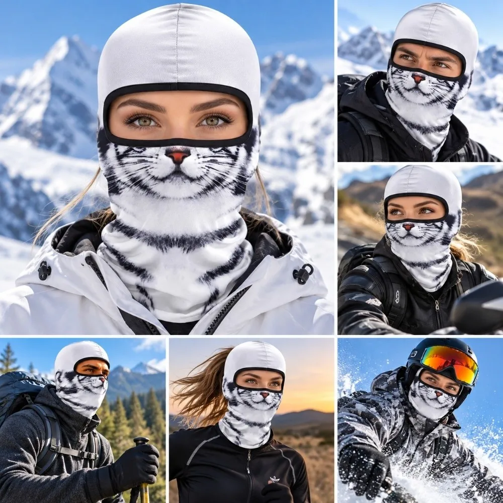 3D Printed Animal Pattern Funny Ski Mask Breathable Eye Hole Full Coverage Ski Mask Hood Windproof Sweat Absorbent