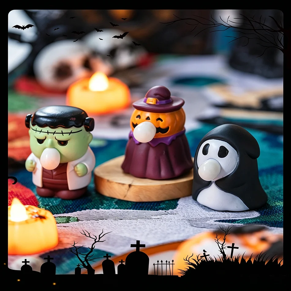 3-Piece Halloween Stress Relief Squeeze Toys Pvc Model Cartoon Bubble Inflatable Stress Relief Toys Adults Party Giveaways