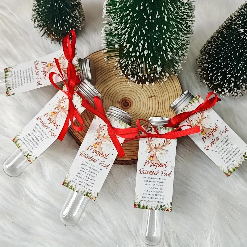 Christmas Eve Magic Reindeer Food Kits with Plastic Test Tubes Family Activity Party Favor Packs for Kids