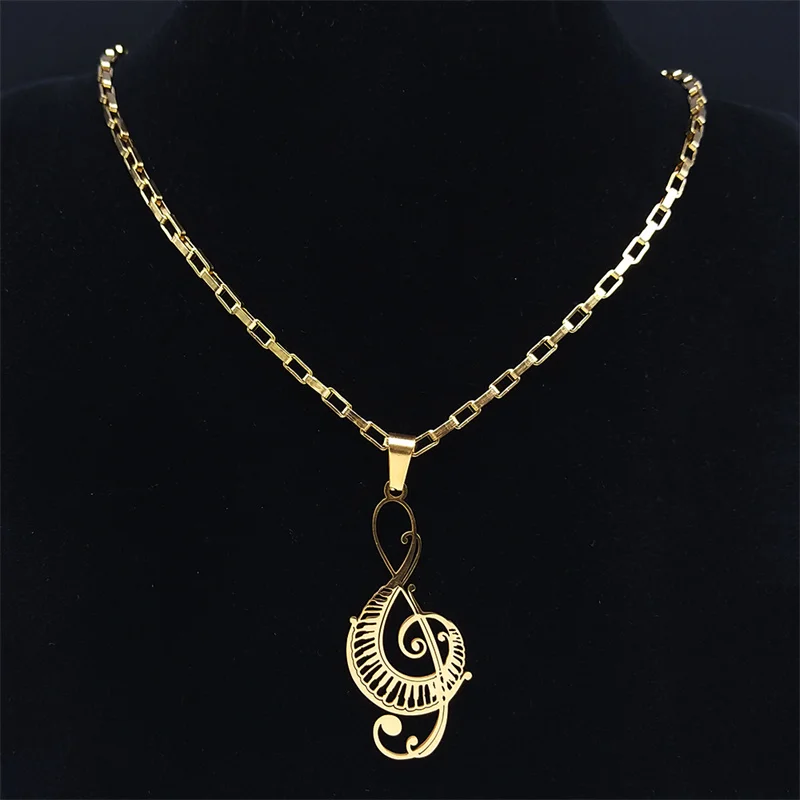 Music Note Treble Clef Chain Necklace for Women Men Stainless Steel Gold Color Musical Symbol Jewelry colar de musica N8598S06