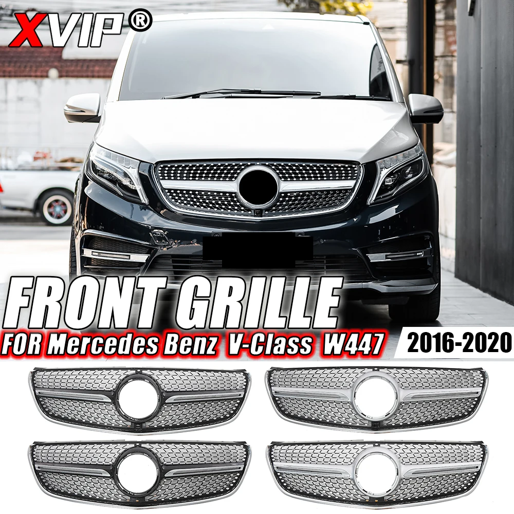 

XVIP Diamonds Style Bumper Grille For Mercedes Benz V-Class W447 V250 V260 2016-2020 Front Chrome Silver GTR Style Racing Grille
