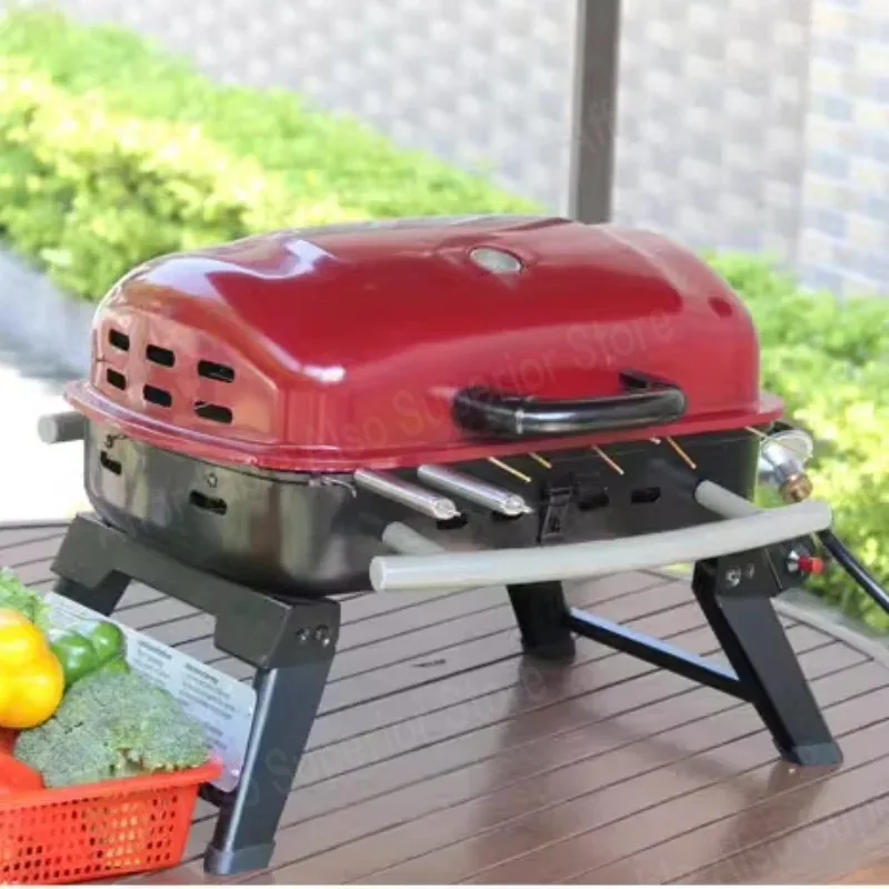 Portable Outdoor Gas BBQ Grill, Car Desktop Gas Stove, American Connector Portable Stand-Up Propane Grill