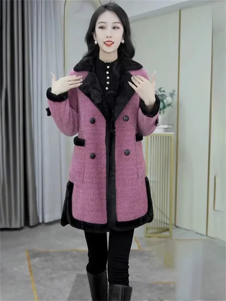 Autumn And Winter High-grade Feeling Woolen Coat Female 2024 New Waist Slimming Age Plus Velvet Thickening Warm Woolen Coat