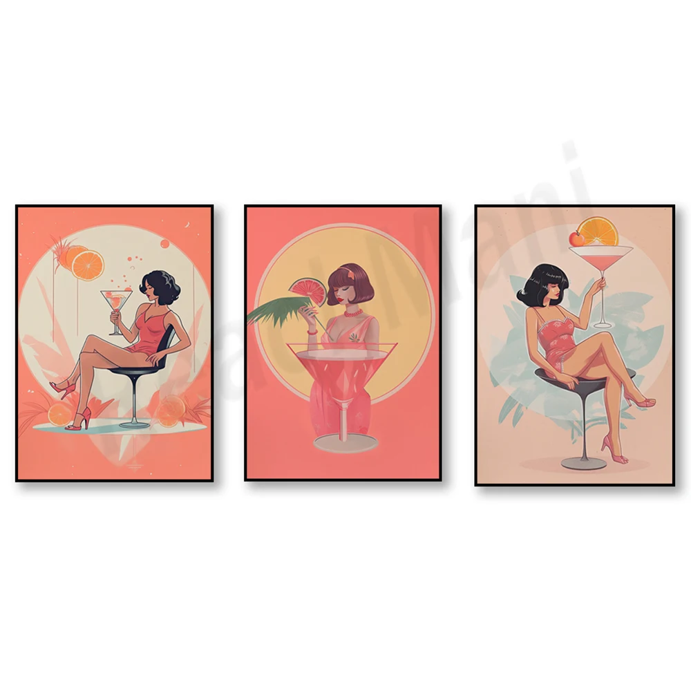 

Cocktail girl as 60s art poster, girl drinking in bar car art, vintage art graphics, fashion girl drinking, hipster preppy art