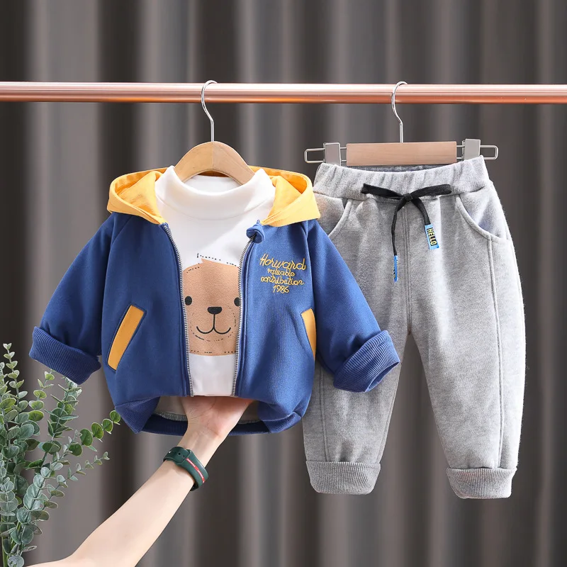 Boys Clothes Sets Winter Children Thick Velvet Coats Hoodies T-shirts Pants 3pcs Warm Suit For Baby Tracksuits Kids Cute Outfits