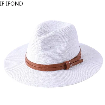 56-58-59-60cm novo chapéu de palha natural panamá em forma macia verão feminino/masculino aba larga praia boné de sol proteção uv chapéu fedora
