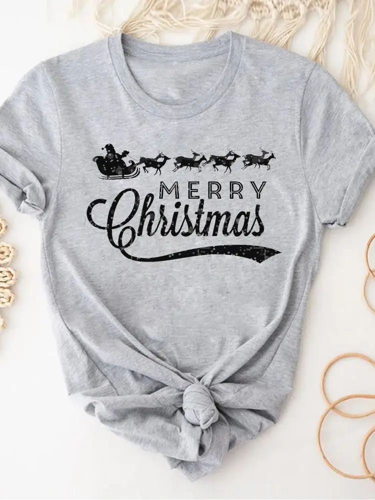 

Clothes Fashion Christmas new year Short Sleeve Print T Shirt festival trend Top Basic Women Tee Clothing Graphic T-shirts