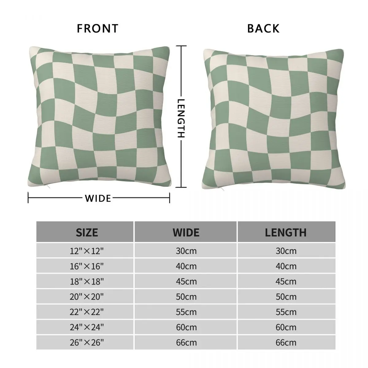 Sage Green Warped Checkered Square Pillowcase Polyester Linen Velvet Creative Zip Decor Pillow Case Sofa Cushion Case