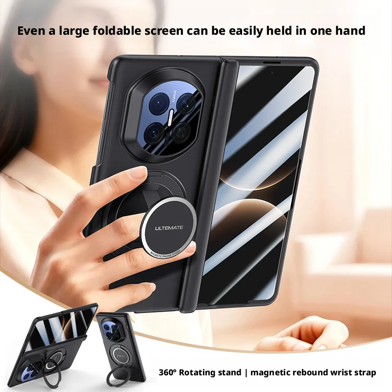 For Huawei Mate X7 X6 X5 Case Skin Friendly 360° Rotating Stand Magnetic Rebound Wrist Strap with Film Lens Protection Cover view 2