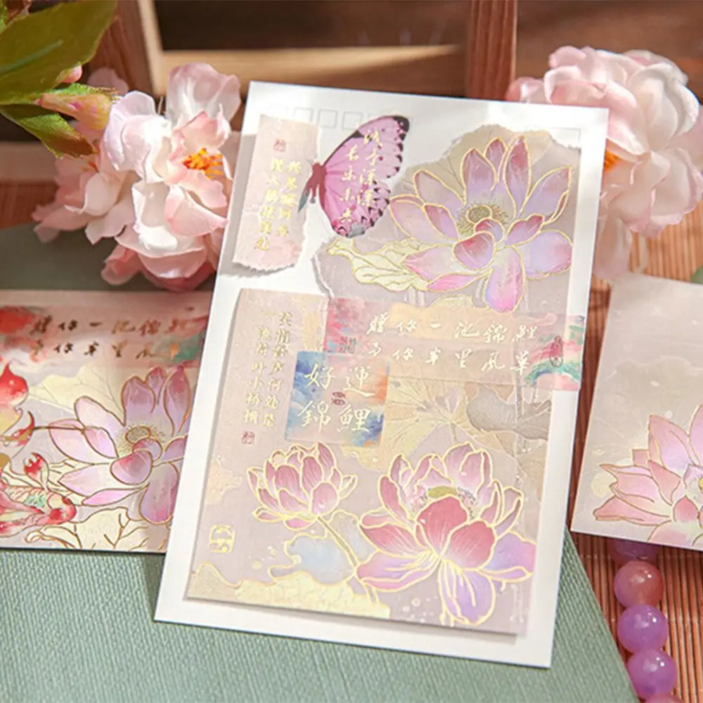 กระดาษโน้ตลายดอกไม้แบบย้อนยุคสไตล์จีนแบบทำมือปั๊มทองล้วนมีกาวในตัวอุปกรณ์แบบทำมือ