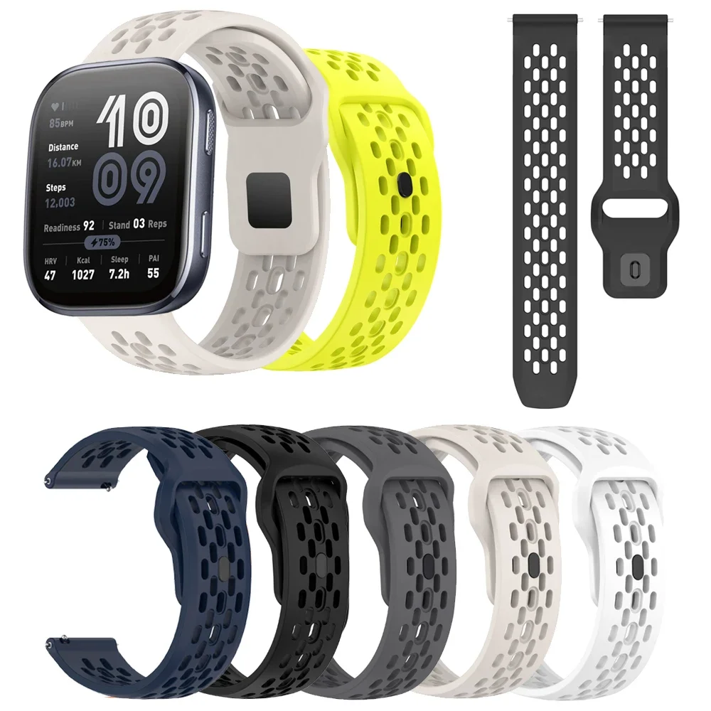 

Силиконовый ремешок 20 мм 22 мм для Huami Amazfit Bip6 Bip5 Bip3 Bip 3 5 6 Lite S U Pro Unity, дышащие аксессуары для часов