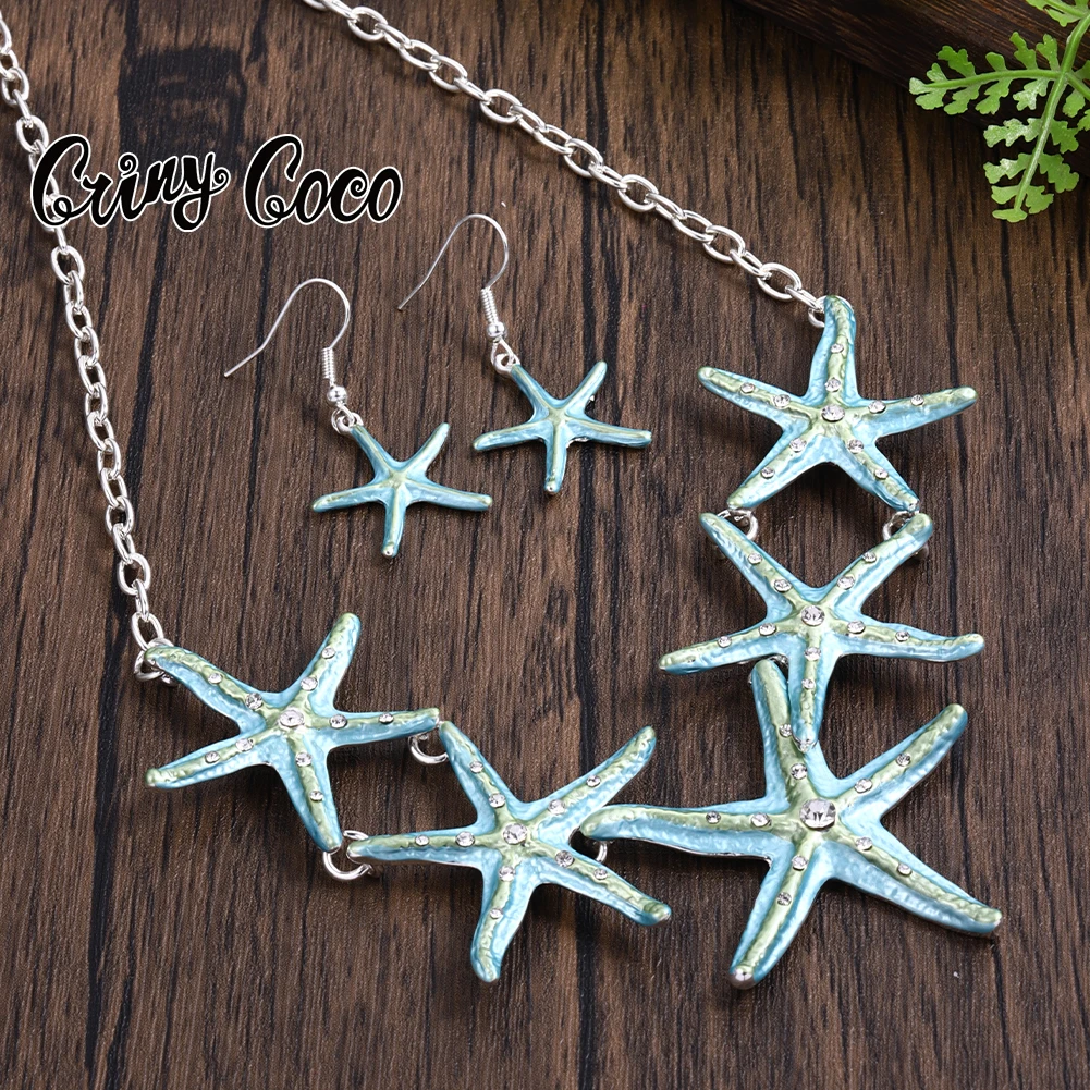 Cring Coco Starfish Shape Necklace Sets Fashion Temperament Atmosphere Popular Trendy Jewelry Necklaces Earring Set for Women