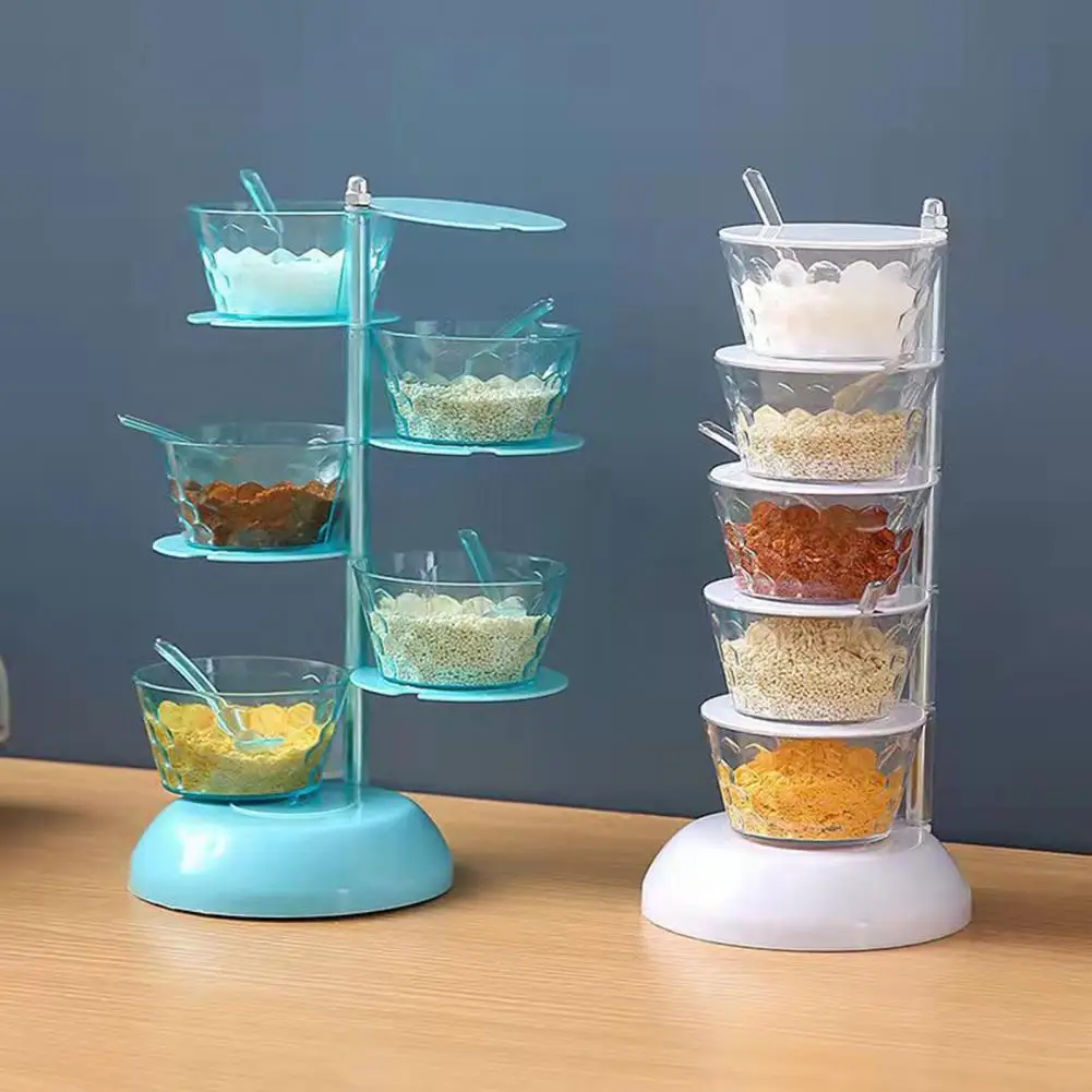 

Vertical Rotatable Seasoning Box With Transparent Rotating Design Spice Box For Salt Jar Spoon Rotary Storage Rack Kitchen Tools