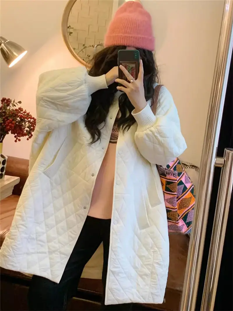 Large Size Medium Length Lightweight Cotton Jacket For Women\'s Autumn Winter Simple Casual Loose Quilted Coat Mujer Abrigo K1798