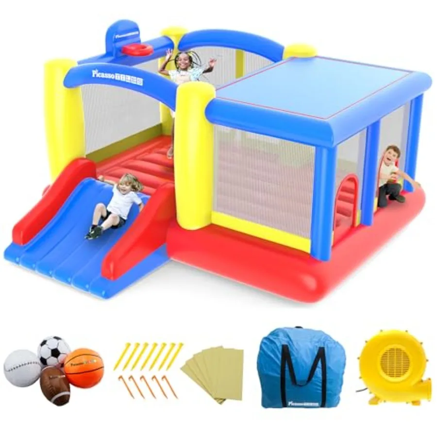 

[Upgrade Version] KC102 12x10 Foot Inflatable Bouncer Jumping Bouncing House, Jump Slide, Dunk Playhouse w/Basketball Rim, 4 Sp