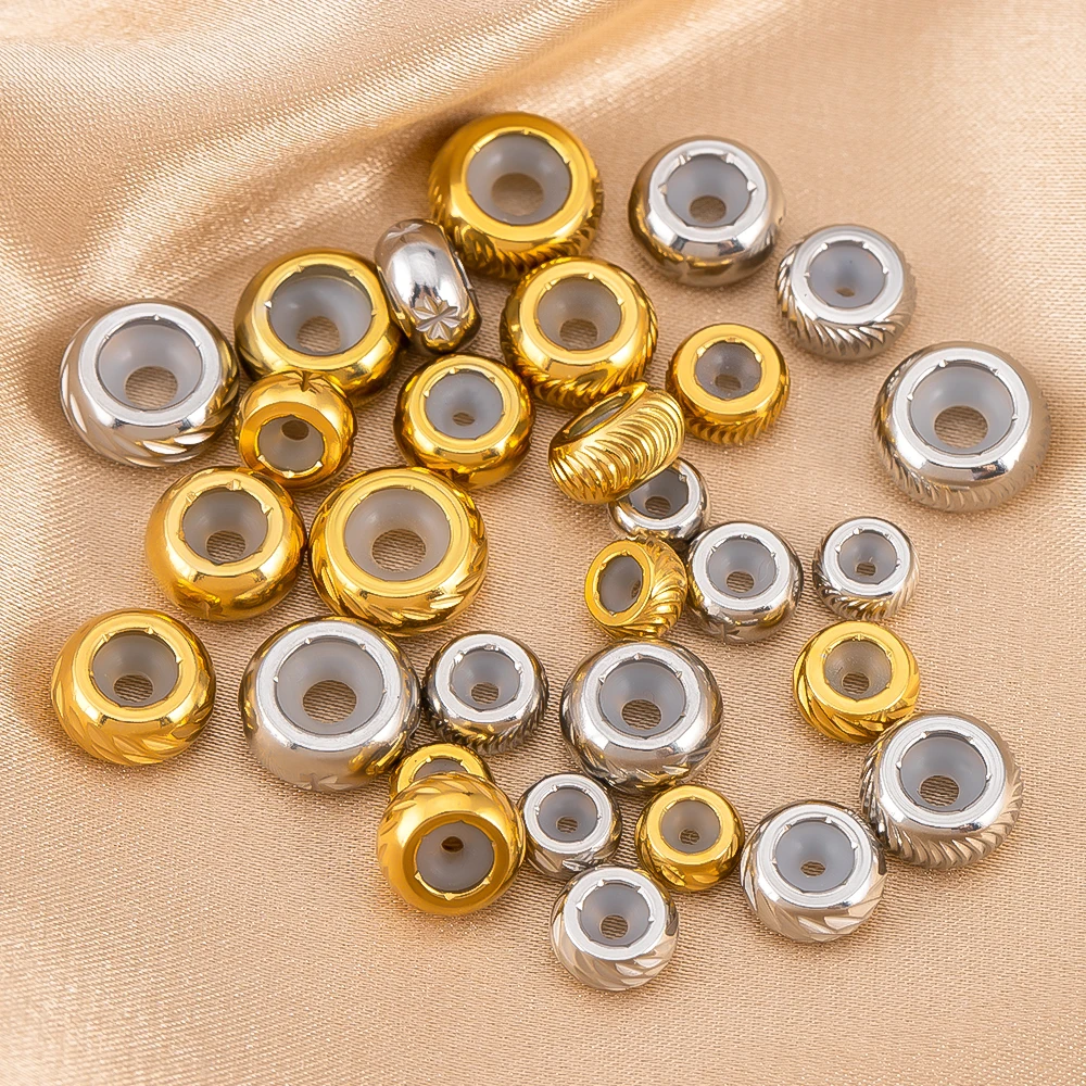 

5pcs Stainless Steel 6-10mm Loose Spacer Beads With Non-slip Silicone Ring For DIY Jewelry Making Bracelets Necklace Accessories
