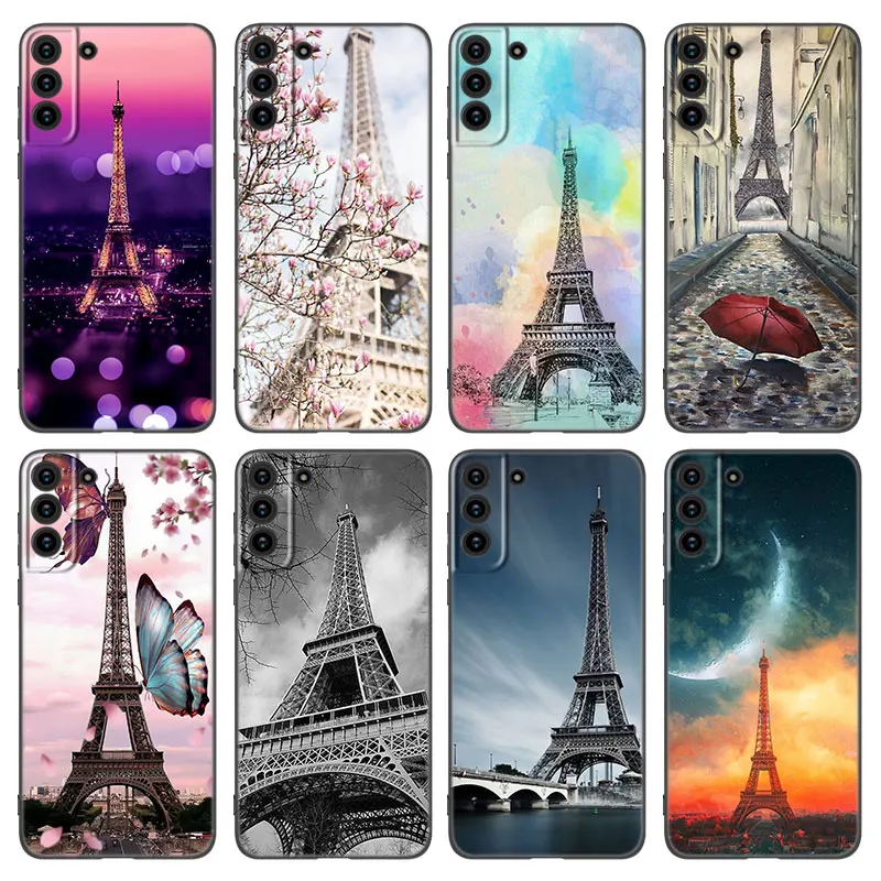 Paris Eiffel Tower Phone Case For Samsung Galaxy S23 S22 S21 S20 Ultra FE S10E S10 Lite S9 S8 Plus S7 S6 Edge TPU Black Cover