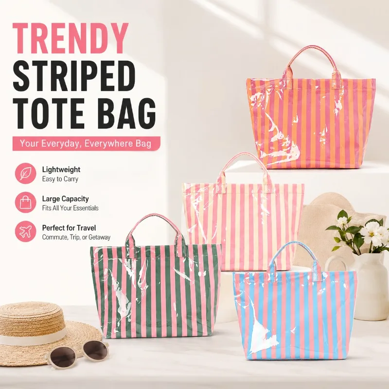 

New Striped Tote Bag Stylish Lightweight Handbag Large Capacity Shoulder Bag Casual Carryall for Daily Commute Weekend Trip