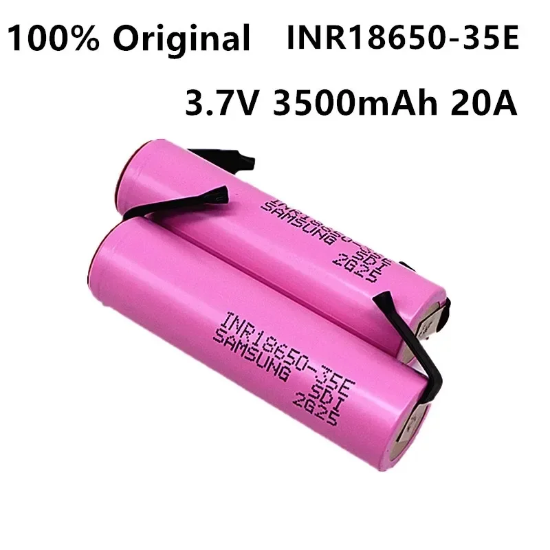 Original 3.7V 18650-35E Lithium-ion Rechargeable Battery 3500mAh Real Capacity +DIY Nickel Soldering Tab Portable Backup Battery