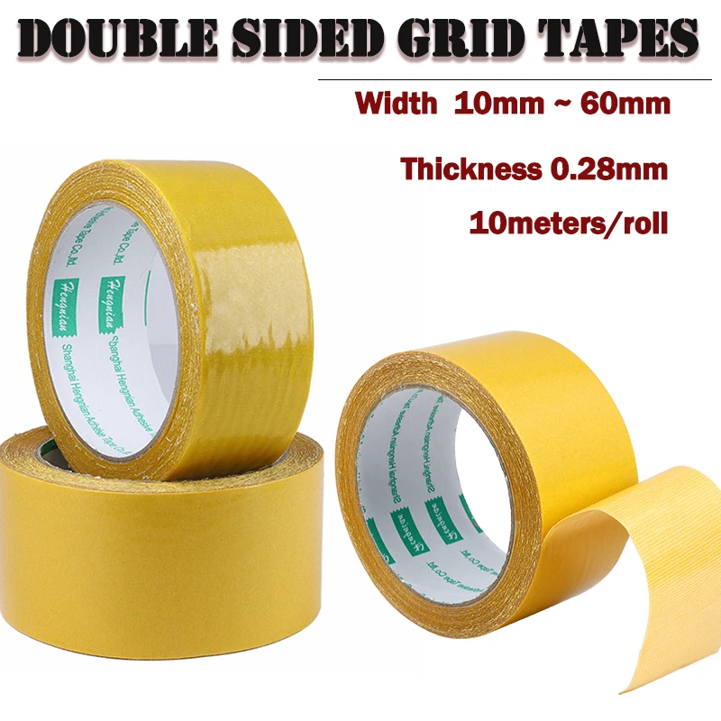 

10meters/roll 10mm-60mm Double Sided Cloth Base Grid Tapes High Viscosity Traceless Waterproof Carpet Adhesive Fiber Gummed Tape