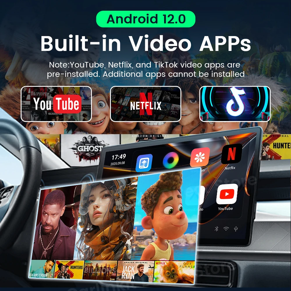 CarlinKit CP2A Pro CarPlay Ai Box Android 12 TV Box Wireless CarPlay Android Auto Screen Mirroring 4-in-1 Smart Car Ai Box for OEM Car with Wired CarPlay 5.8GHz WiFi Fast Connection Support Online Video for Youtube Netfilx 2GB+16GB OTA Update