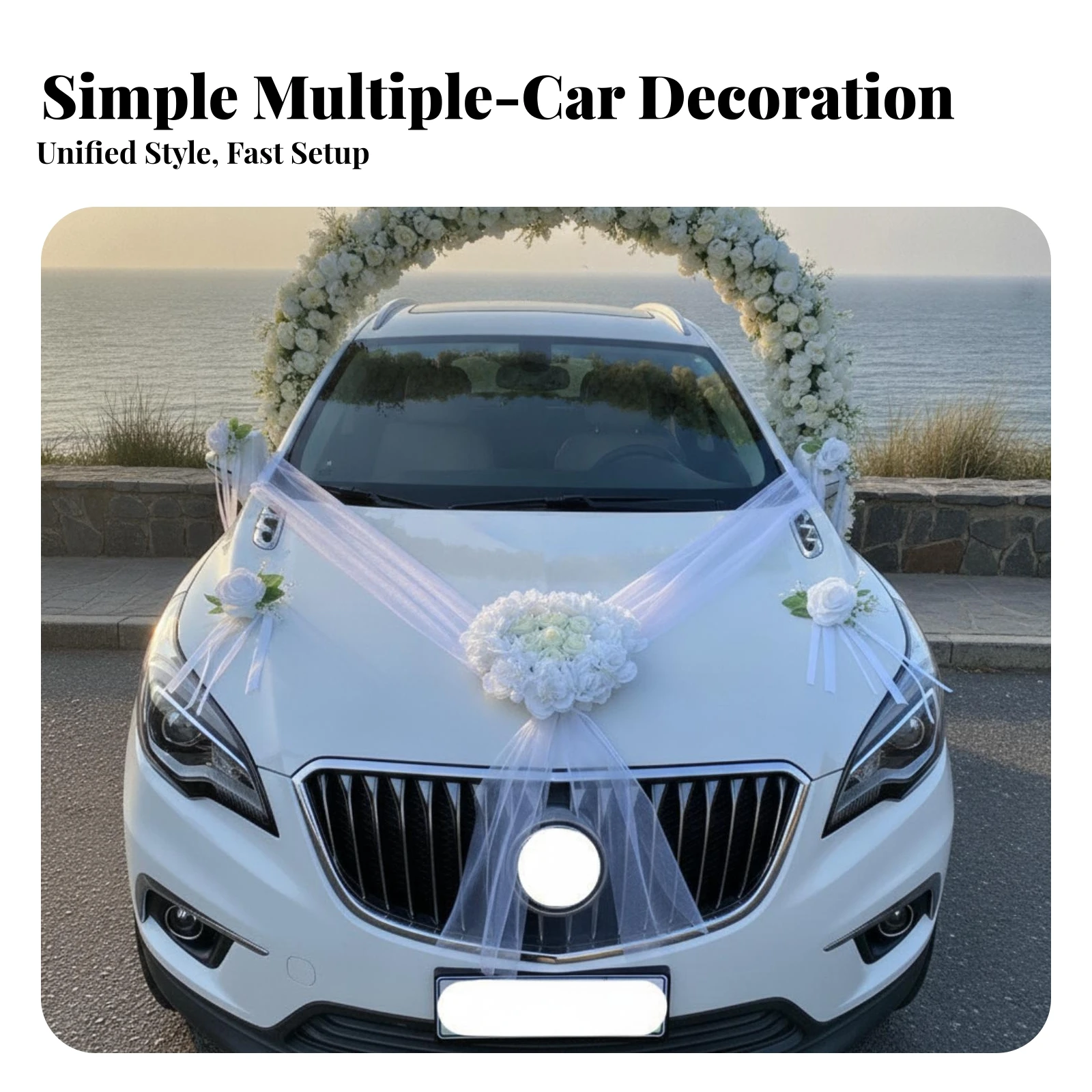 White and Cream Floral Drape Set Pollen Friendly Wedding Car Garland Bridal Car Flower Kit for Brides