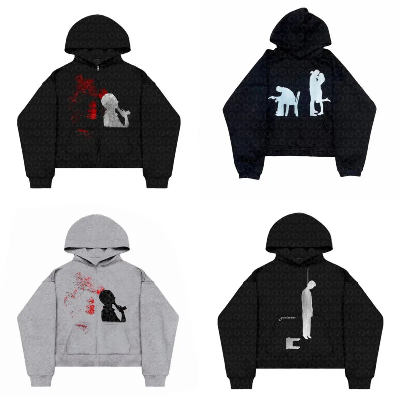 

Punk Dark Print Hoodie European Y2K Retro Long Sleeve Pullover Sweatshirt Streetwear Hooded Jacket Ins Casual New Arrival New