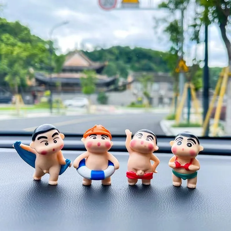 4 Pcs Cartoon Anime Crayon Shin Chan Doll Center Console Funny Car Decoration Accessories Pedant Action Figure