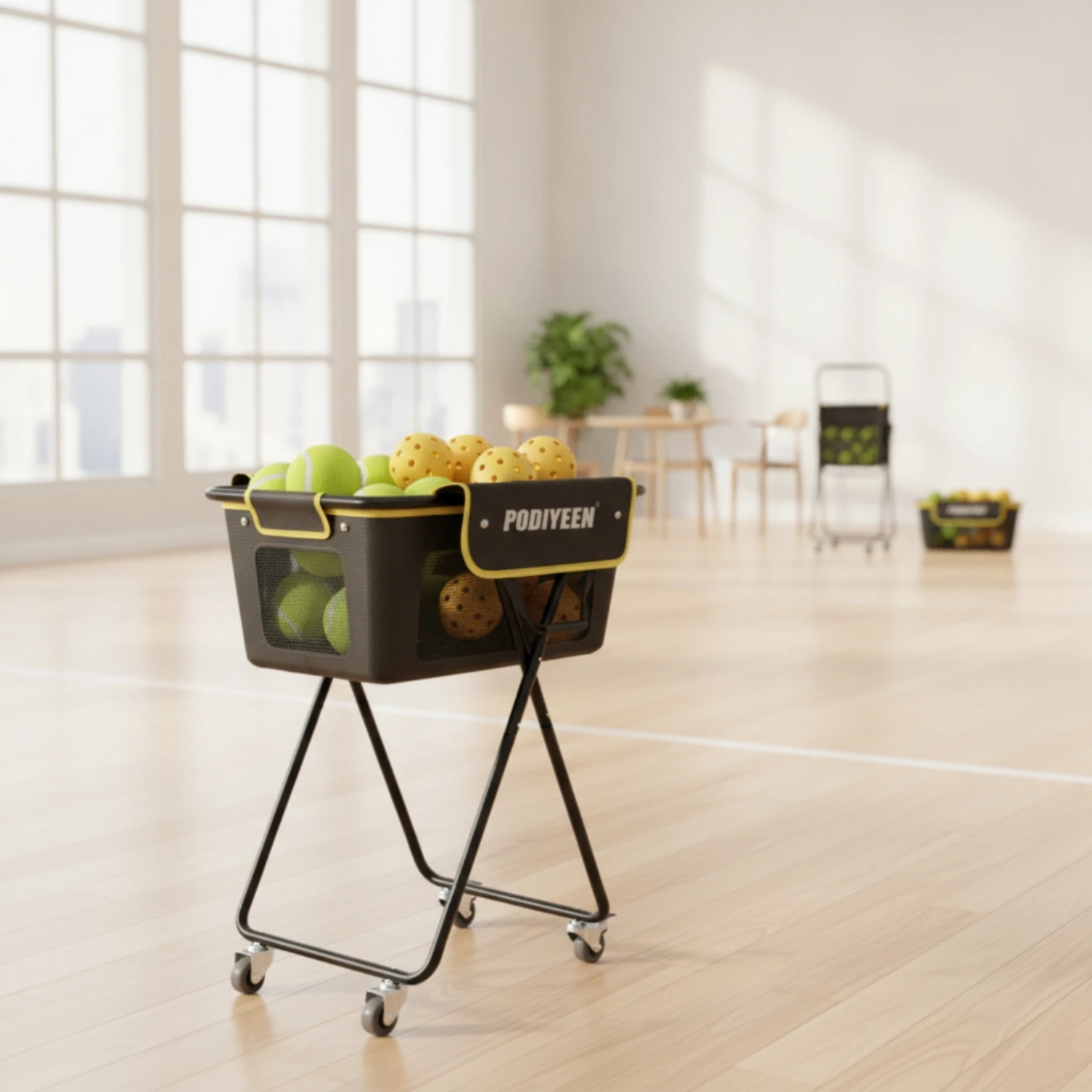 Tennis Ball Cart Foldable Pickleball Cart Tennis Ball Hopper Multi-Sport Pickleball Hopper Easy to Move for Coaches