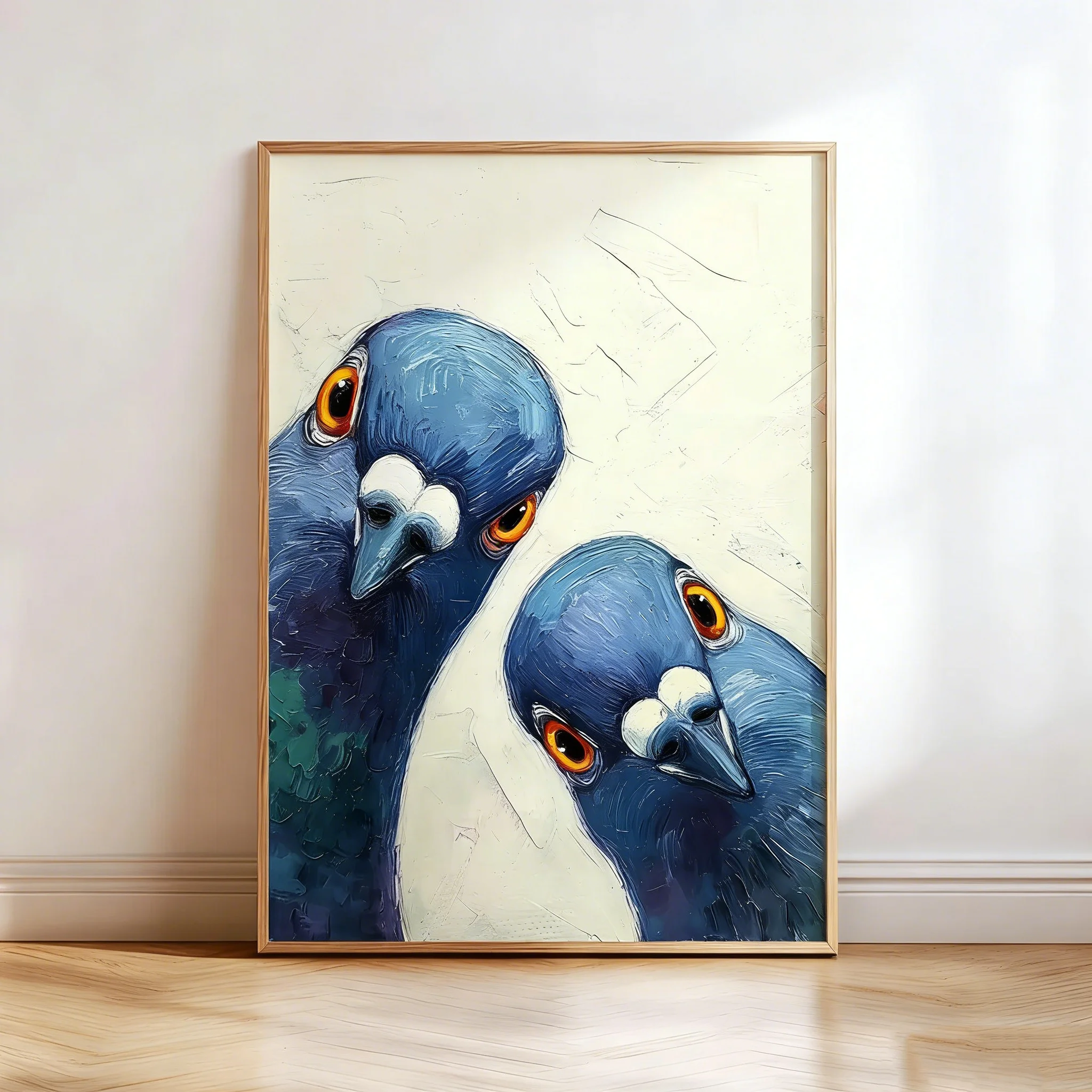 Kunstdruck mit verspielten Tauben, Retro-Vogelposter aus der Mitte des Jahrhunderts, lustige Tier-Wandkunst, ausgefallene Heimdekoration für Küche oder Wohnzimmer