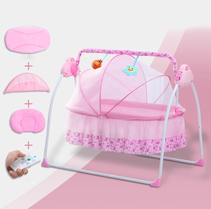 Multifunction Foldable Portable Newborn Electric Mental Cradle New Baby Bassinet Bed with Music Multi-Range Adjustment