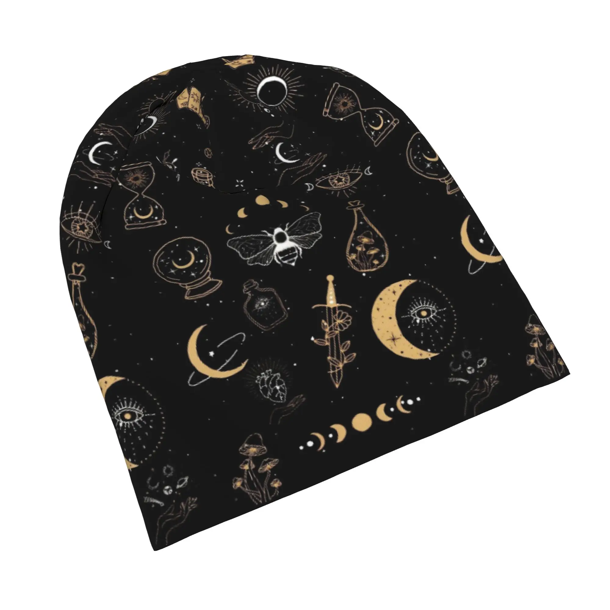 Astrology Zodiac Caps Black Gold Moon Star  Hip Hop Adult Ski Skullies Beanies Hats Spring Warm Dual-use Bonnet Hat