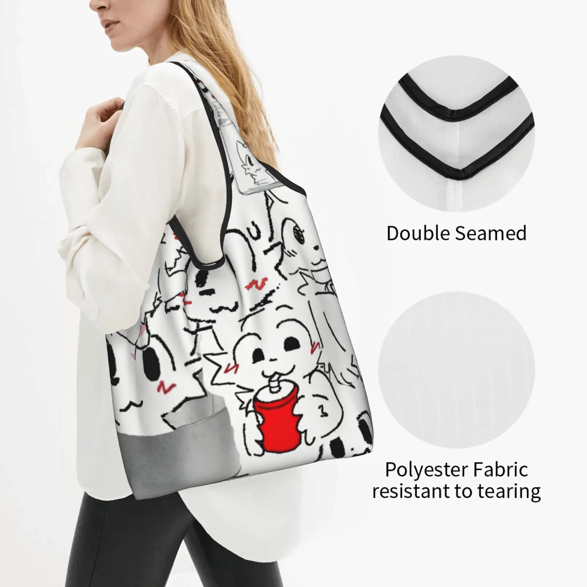 Boykisser Silly Cat Groceries Shopping Bag Cute Shopper Tote Shoulder Bags Large Capacity Portable Japan Handbag