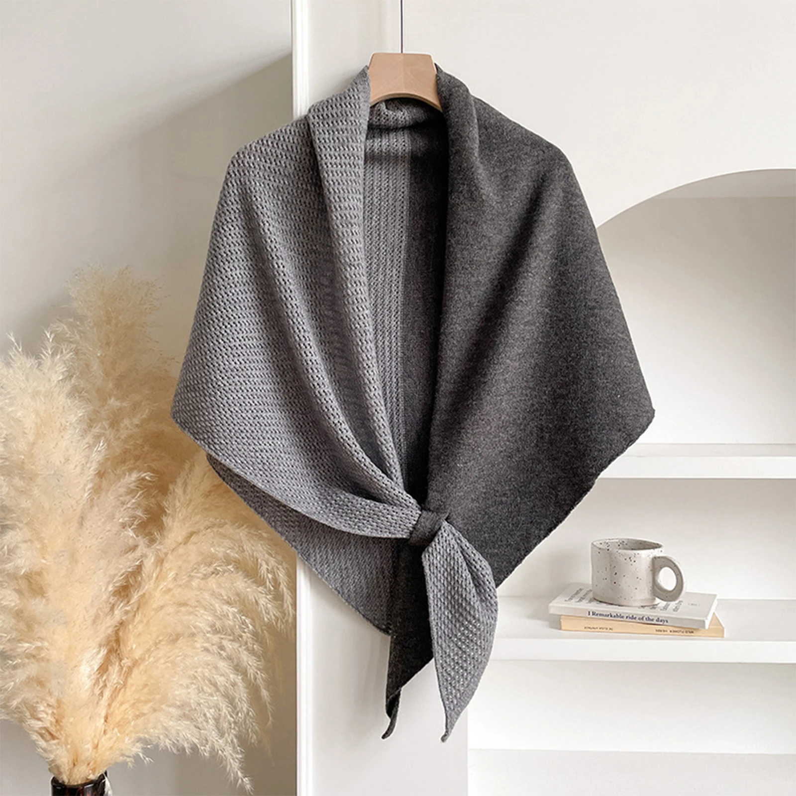 

Two Tone Fashion Trendy Wool Scarf Chic Shoulder Wrap Knot Design Versatile Elegant Stylish Outerwear Ladies Wrap Knit Shawl