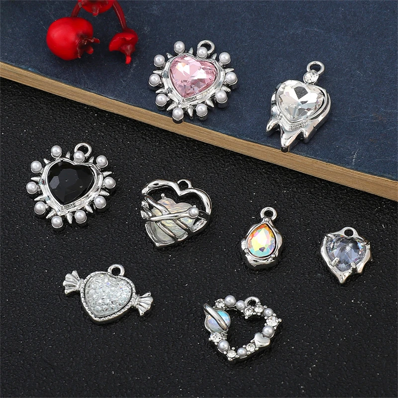 Alloy Colored Rhinestone Love Charms DIY Handmade Necklace Earring Pendant Jewelry Accessories