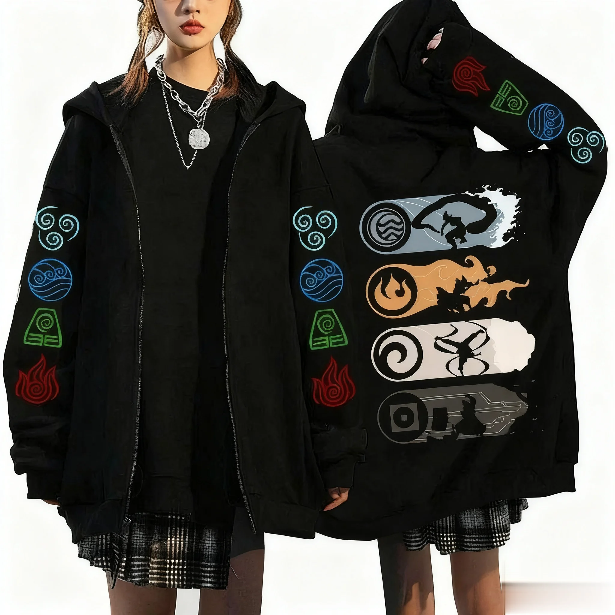 أنيمي مقنعين سترة للجنسين زمم الشارع الشهير بلوزة كاجوال البلوز الرسم المطبوعة فضفاضة ربيع الخريف موضة Y2k الملابس