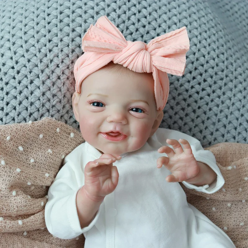 Bonecas reborn com acabamento de 18 polegadas, sorriso, bebê, charlie, pintura à mão, pele 3d com veias visíveis, pano macio, corpo, bebê recém-nascido, melhor presente